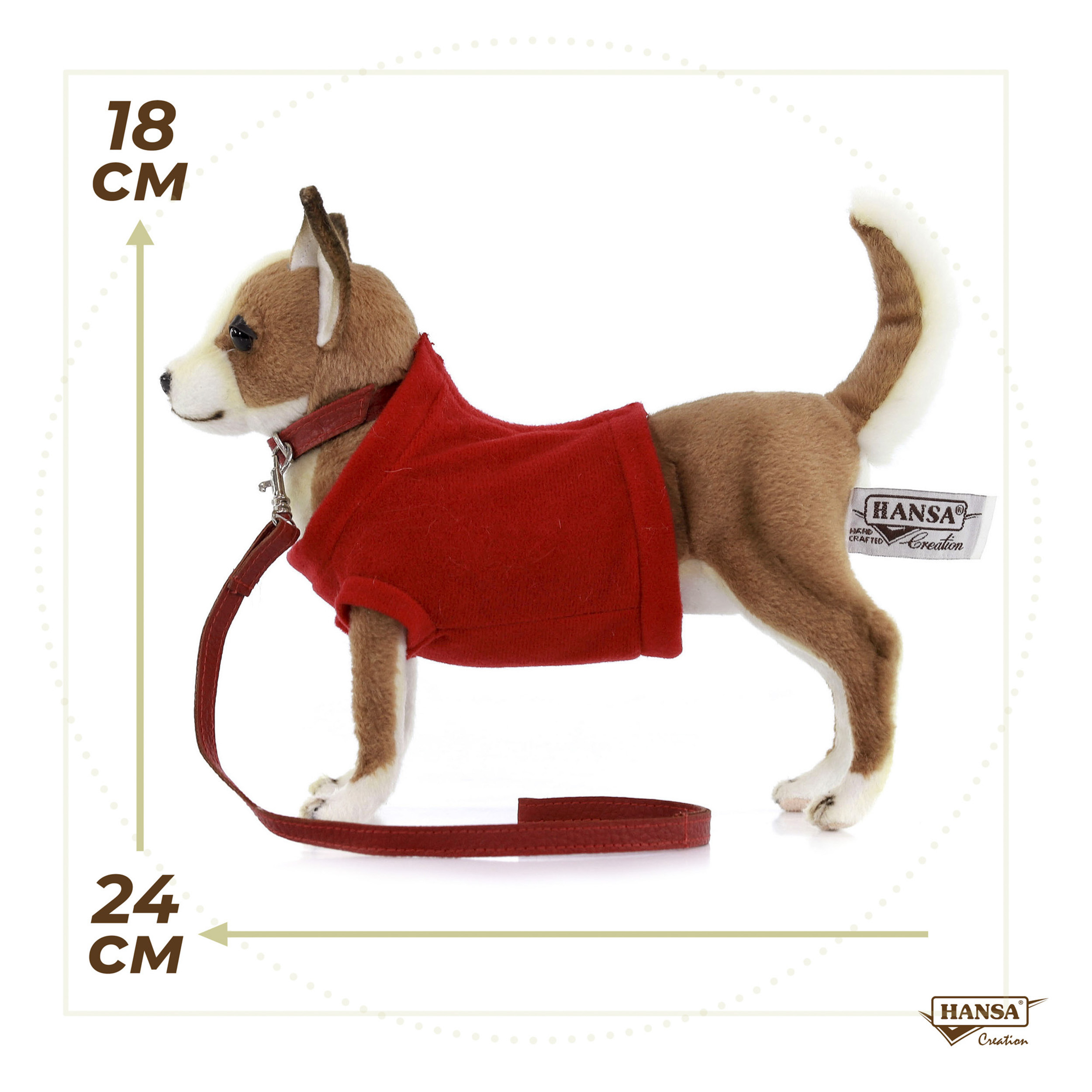 7551 собака чихуахуа, в красной футболке, 24 см