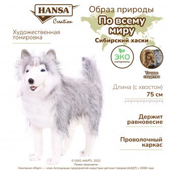 6034 Собака сибирский хаски, серая, 75 см